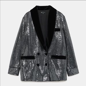 Zara Woman Sequin Tuxedo Blazer
